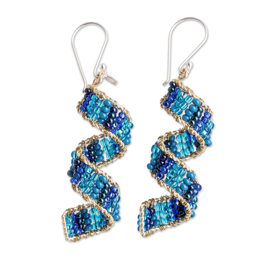 Handmade Crystal & Glass Beaded Dangle Earrings in Blue - Blue Fiesta