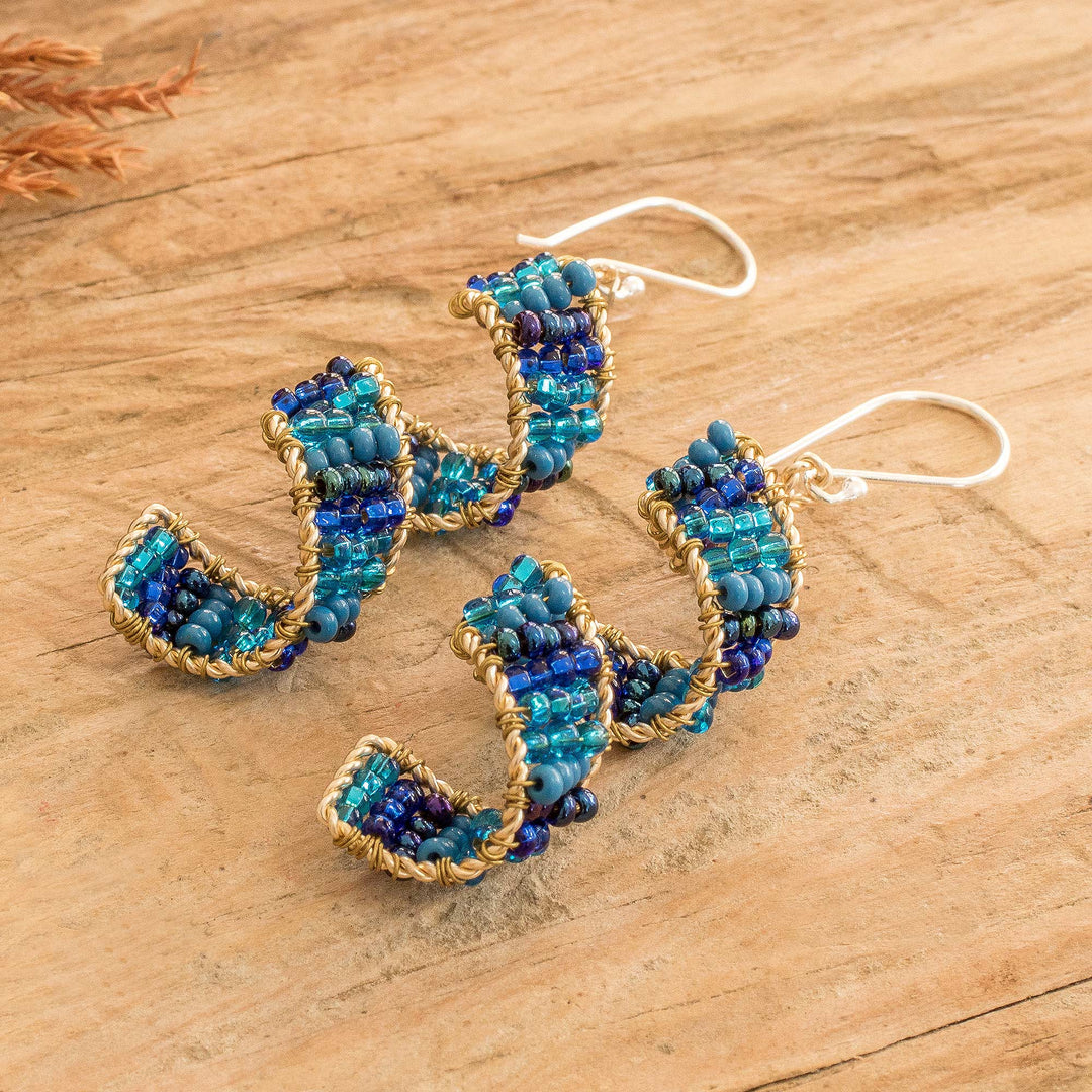 Handmade Crystal & Glass Beaded Dangle Earrings in Blue - Blue Fiesta