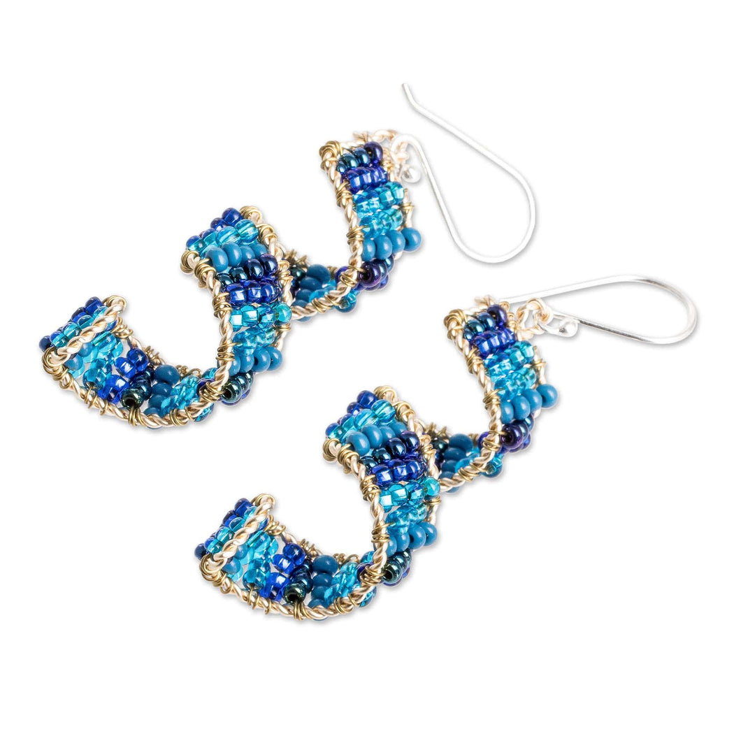 Handmade Crystal & Glass Beaded Dangle Earrings in Blue - Blue Fiesta