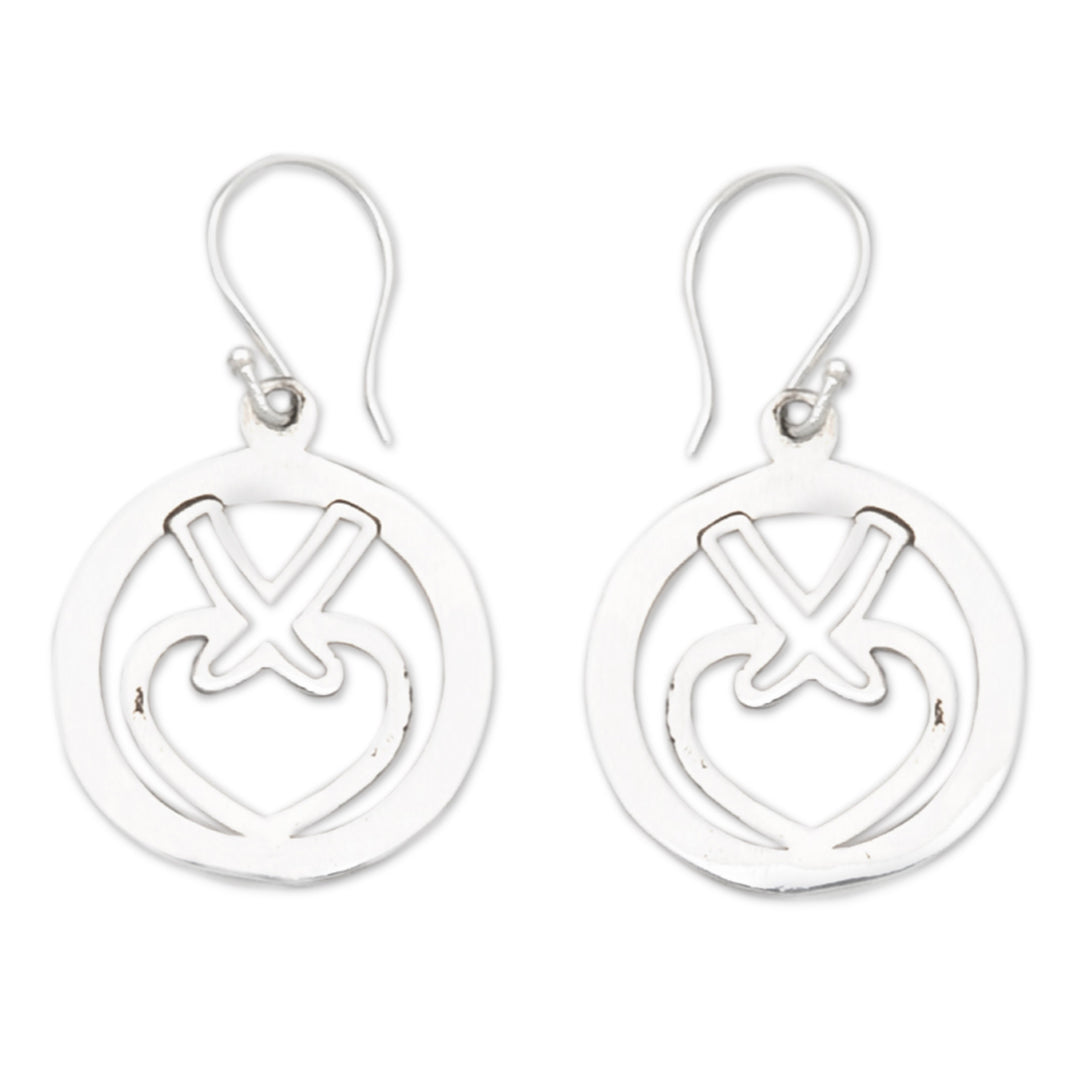 Heart-Themed Modern Round Sterling Silver Dangle Earrings - Gift for Love