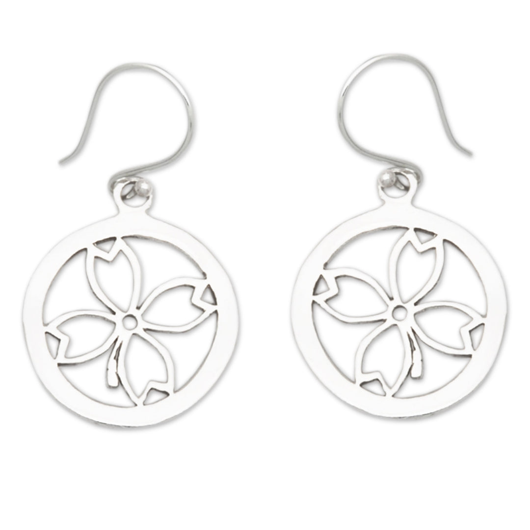 Clover-Themed Round Sterling Silver Dangle Earrings - Luck Emblem