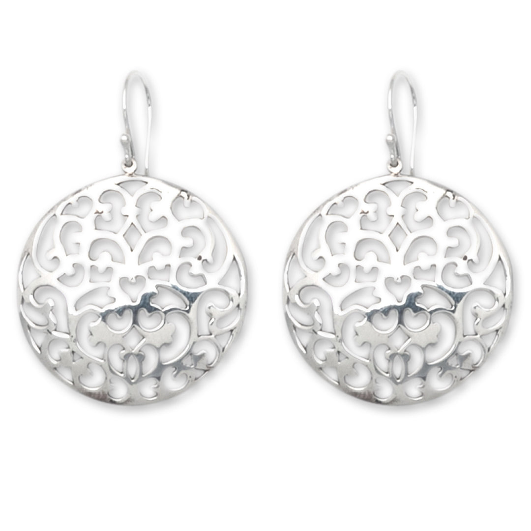 Traditional Leafy Round Sterling Silver Dangle Earrings - Eden of Love