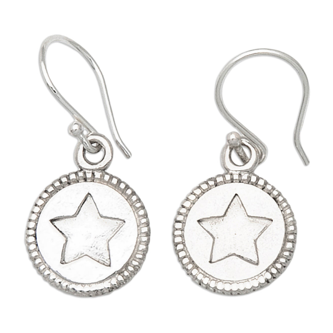 Star-Themed Round Sterling Silver Dangle Earrings from Bali - Starry Medal