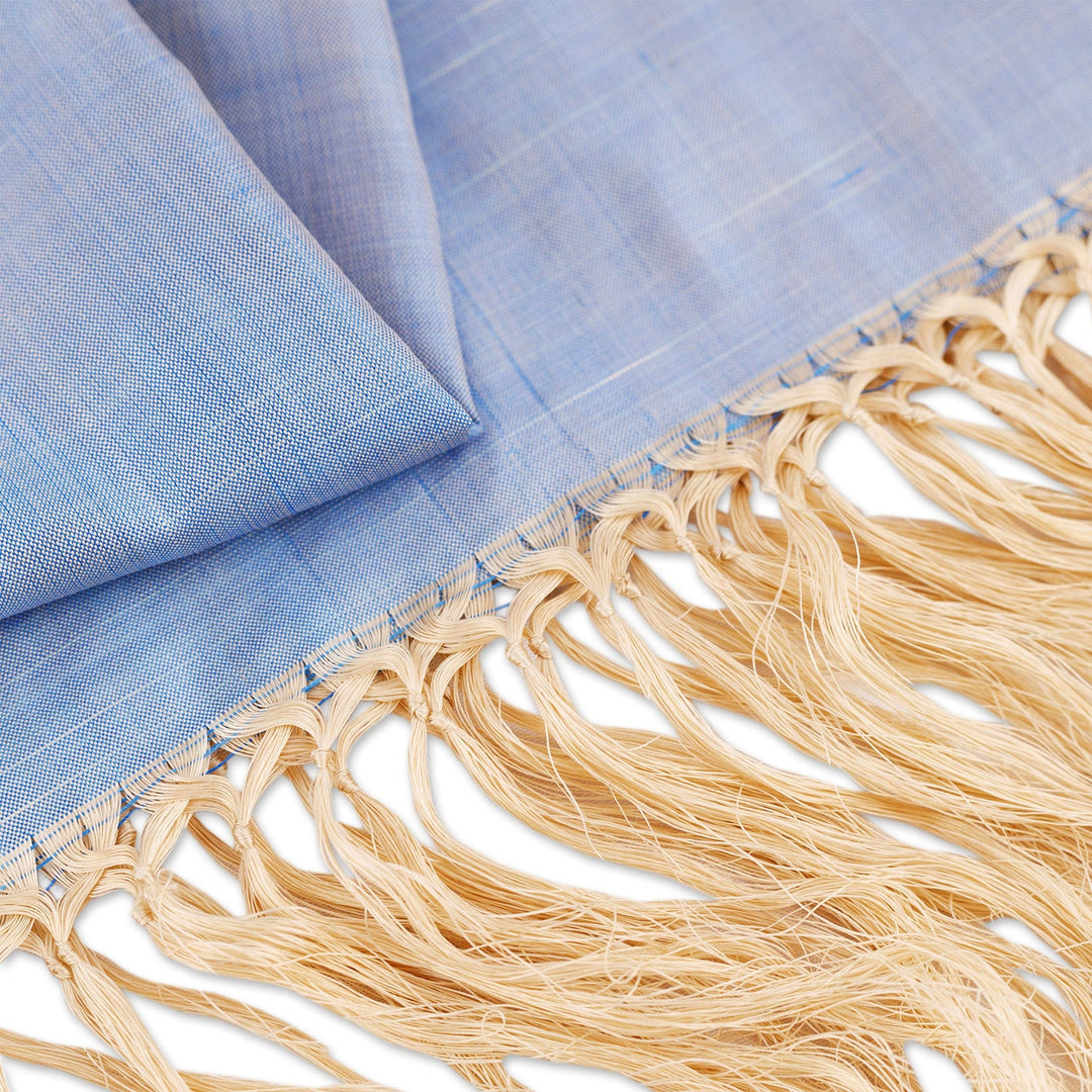 Handwoven Striped Blue Silk Shawl with Fringes - Sky of the Desert