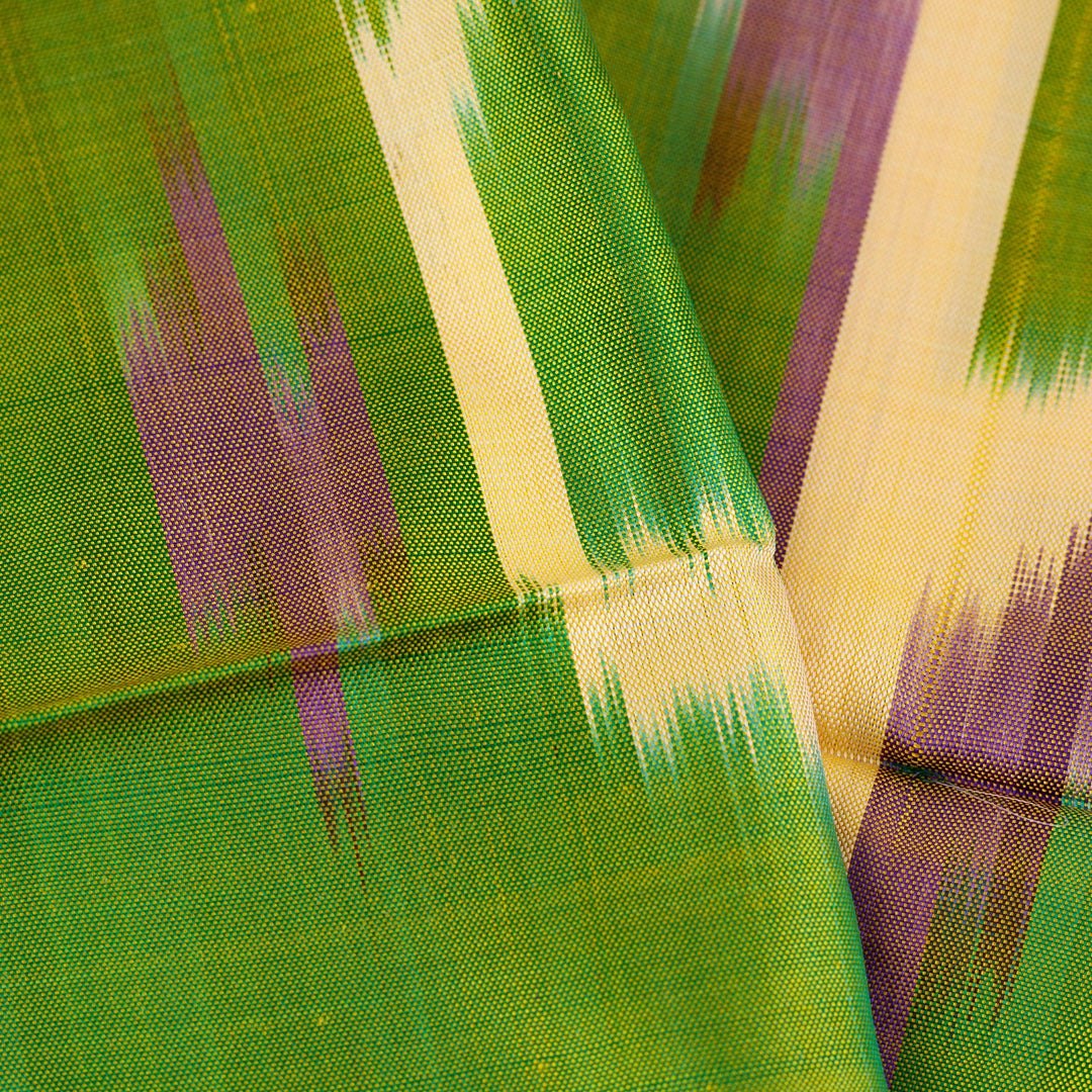 Handwoven Traditional Geometric Green and Yellow Silk Scarf - Forest Oasis
