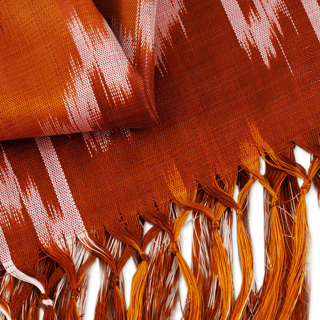 Handloomed Ikat Patterned Soft Silk Scarf in Brown Hues - Desert Halo