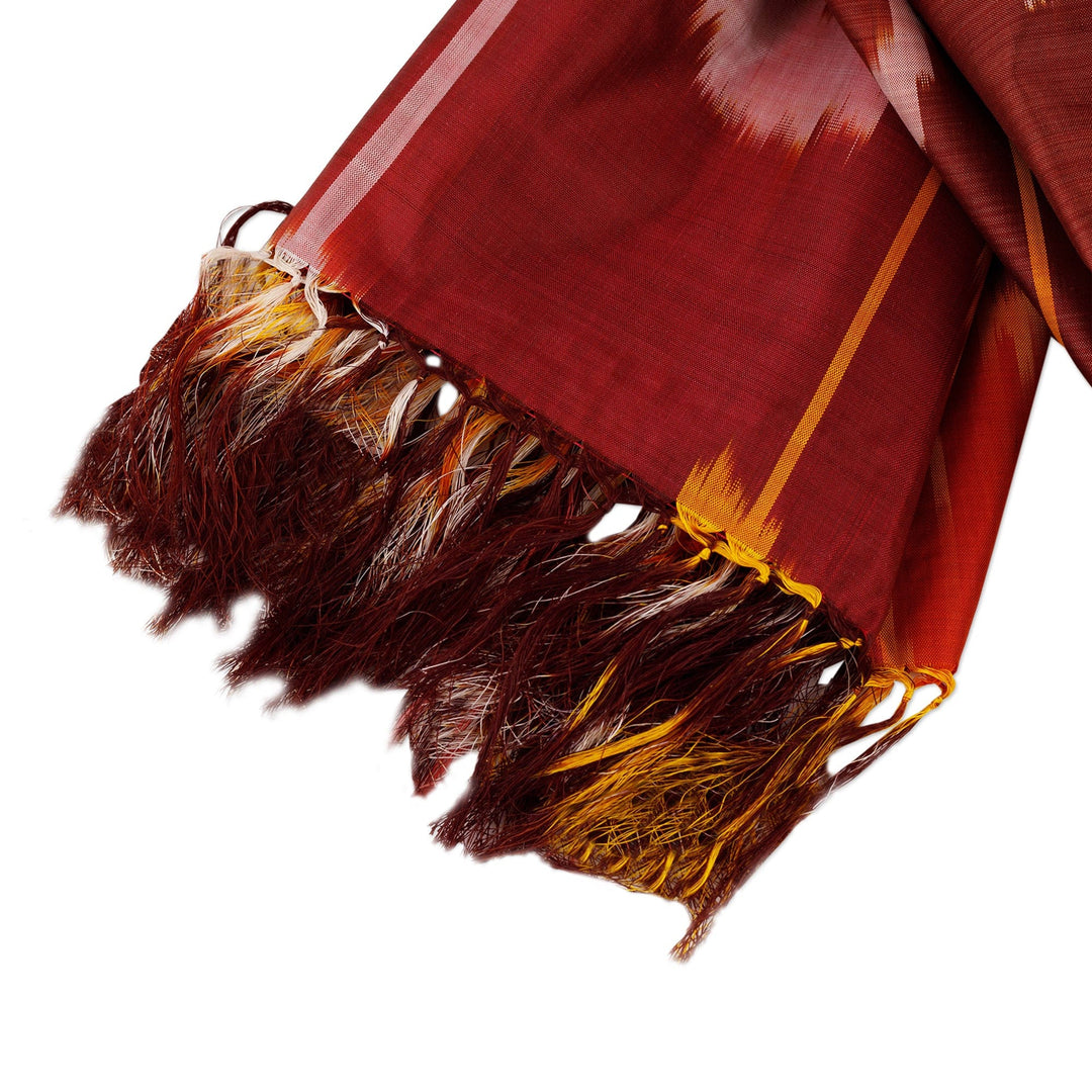 Handloomed Ikat Patterned Silk Scarf with Red Color Scheme - Fire Dame