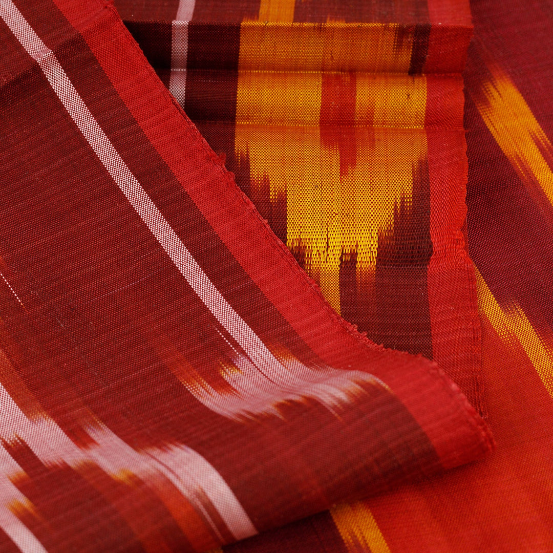 Handloomed Ikat Patterned Silk Scarf with Red Color Scheme - Fire Dame