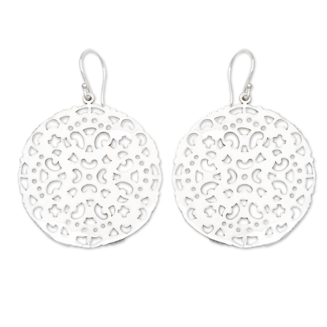 Polished Classic Leafy Round Sterling Silver Dangle Earrings - Eden of Passion