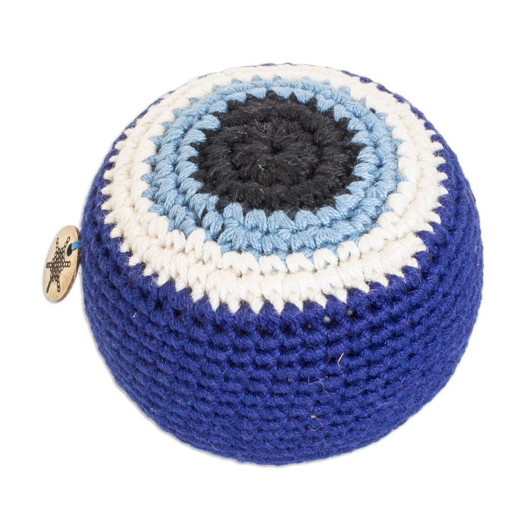 Handcrafted Knit Cotton Hacky Sack in Sapphire Hues - Sapphire Shield