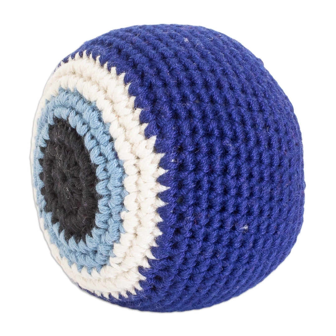 Handcrafted Knit Cotton Hacky Sack in Sapphire Hues - Sapphire Shield