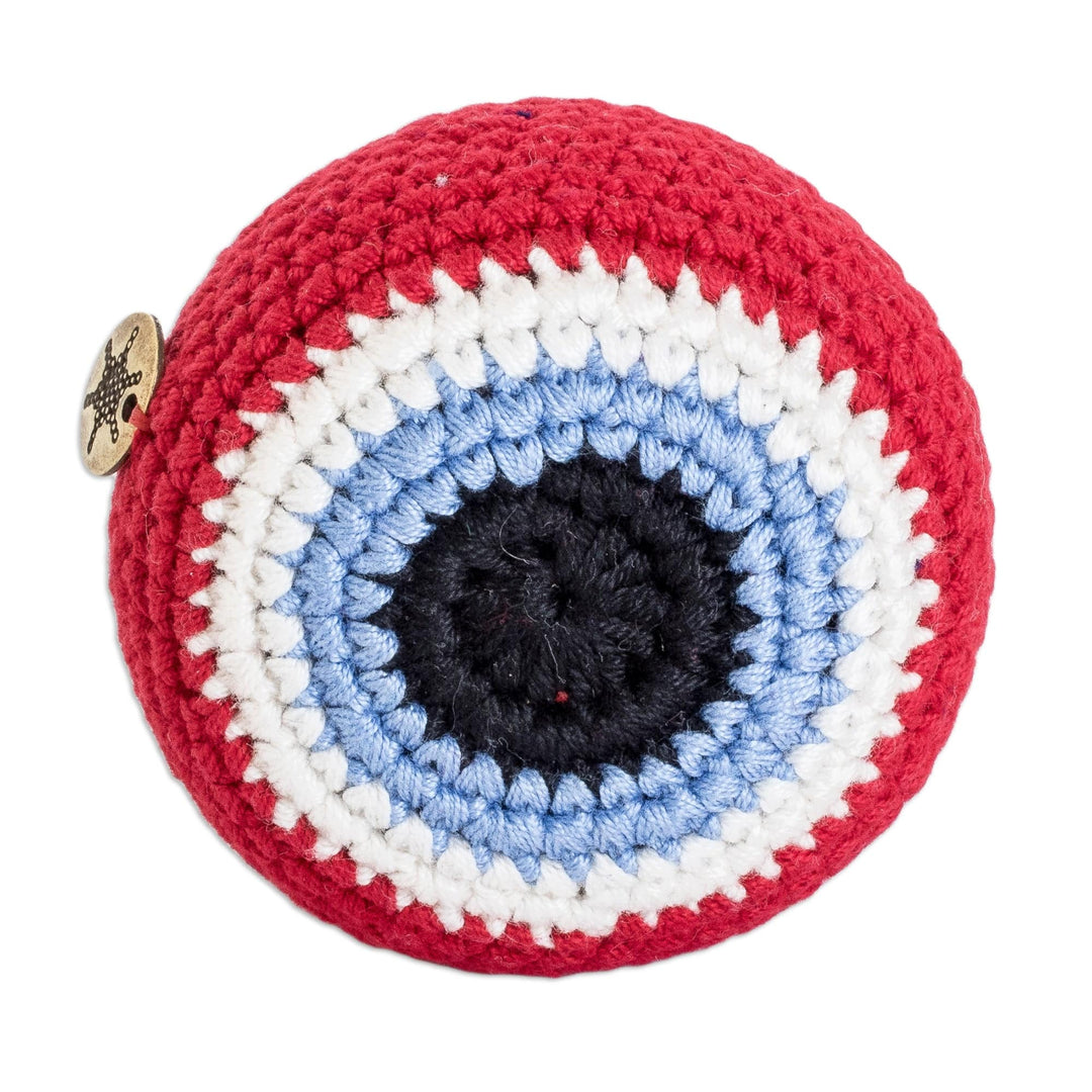 Handcrafted Knit Cotton Hacky Sack in Scarlet Hues - Scarlet Shield