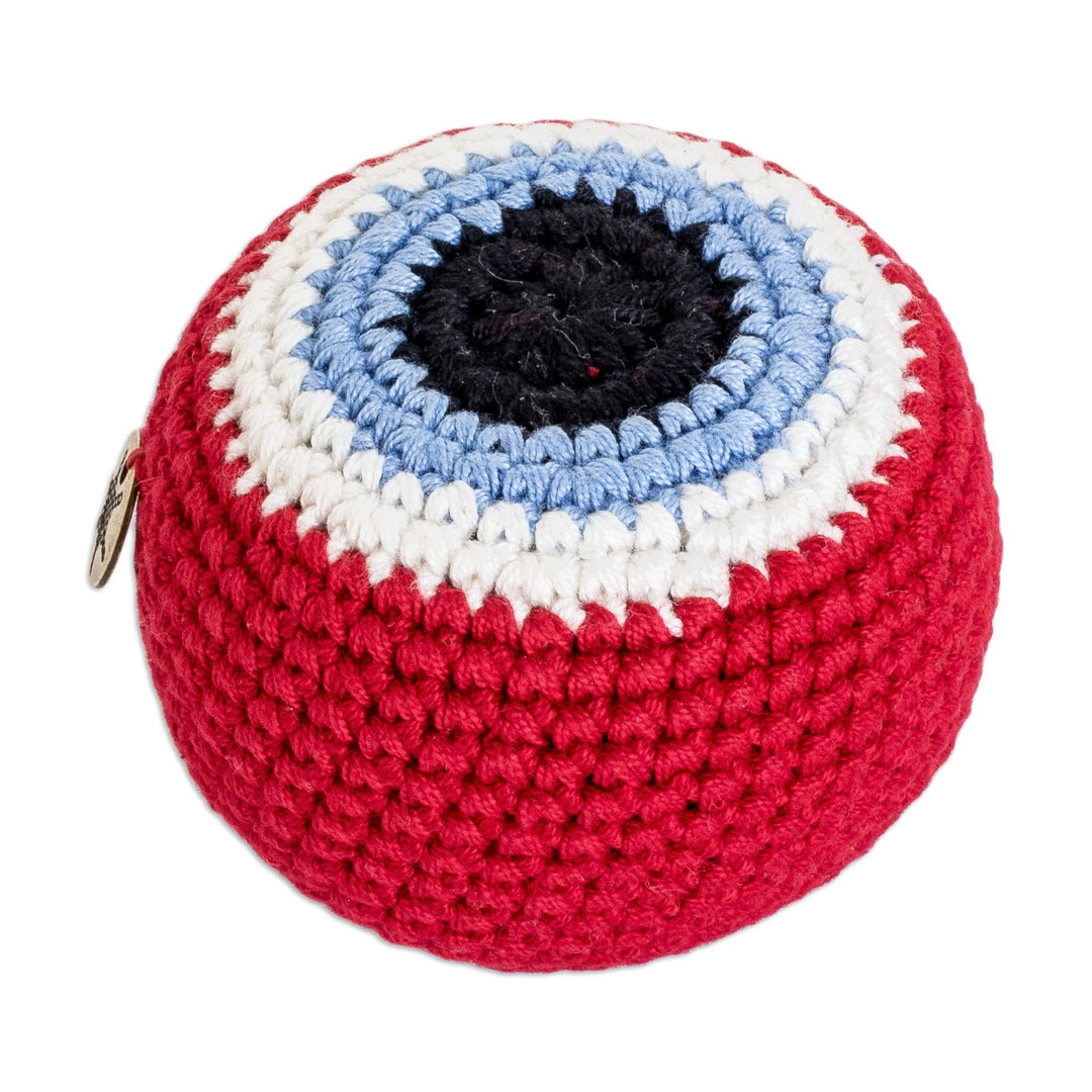 Handcrafted Knit Cotton Hacky Sack in Scarlet Hues - Scarlet Shield