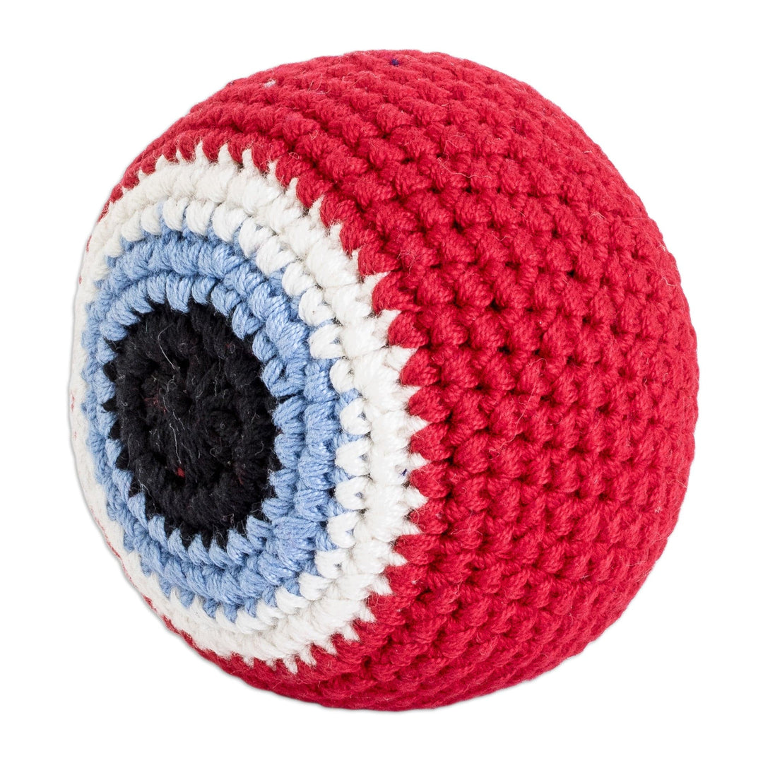 Handcrafted Knit Cotton Hacky Sack in Scarlet Hues - Scarlet Shield