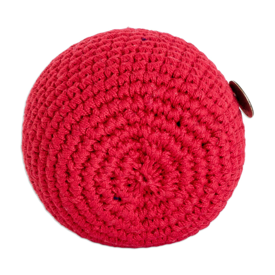 Handcrafted Knit Cotton Hacky Sack in Scarlet Hues - Scarlet Shield