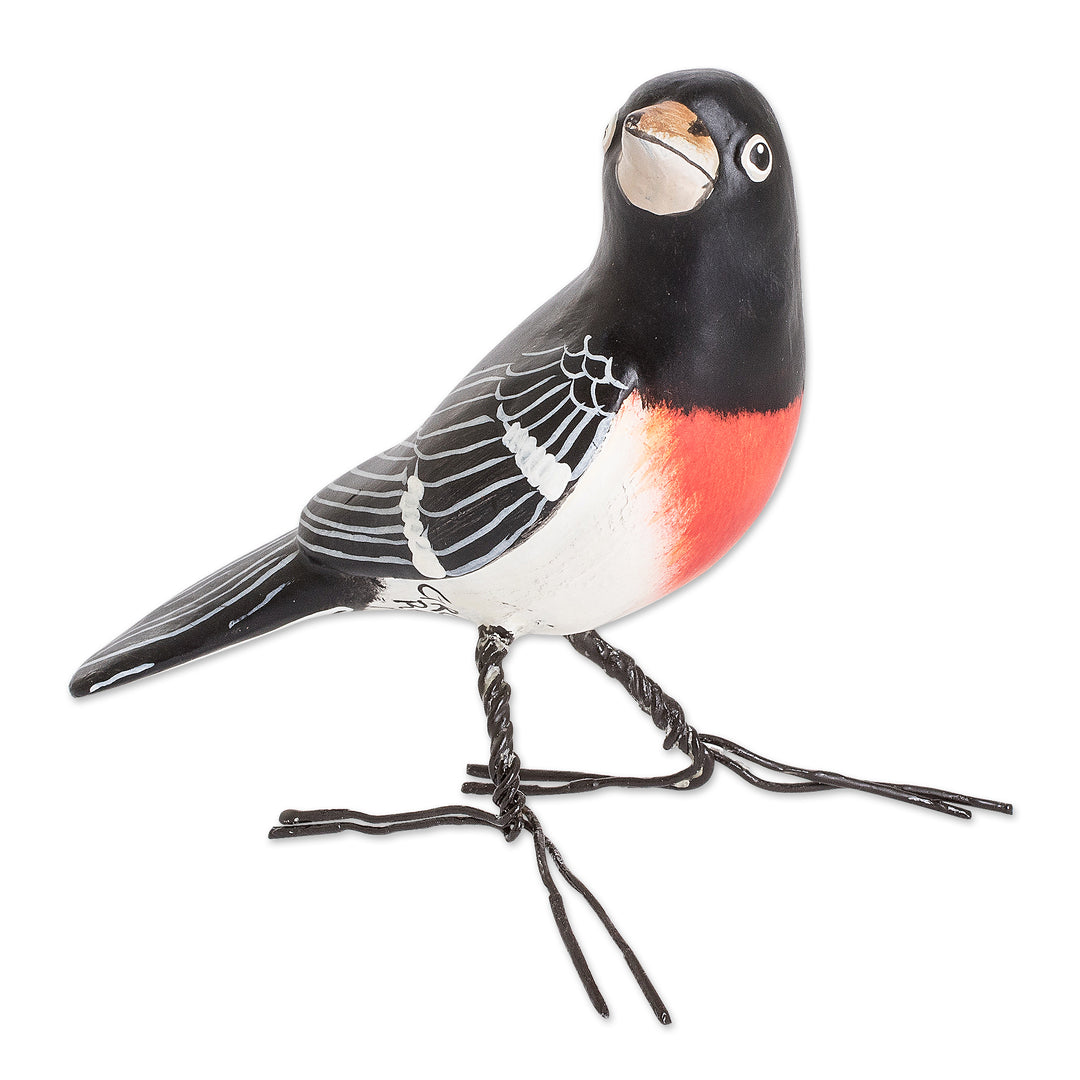 Hand-Painted Rose-Breasted Grosbeak Bird Ceramic Figurine - Rose-Breasted Grosbeak