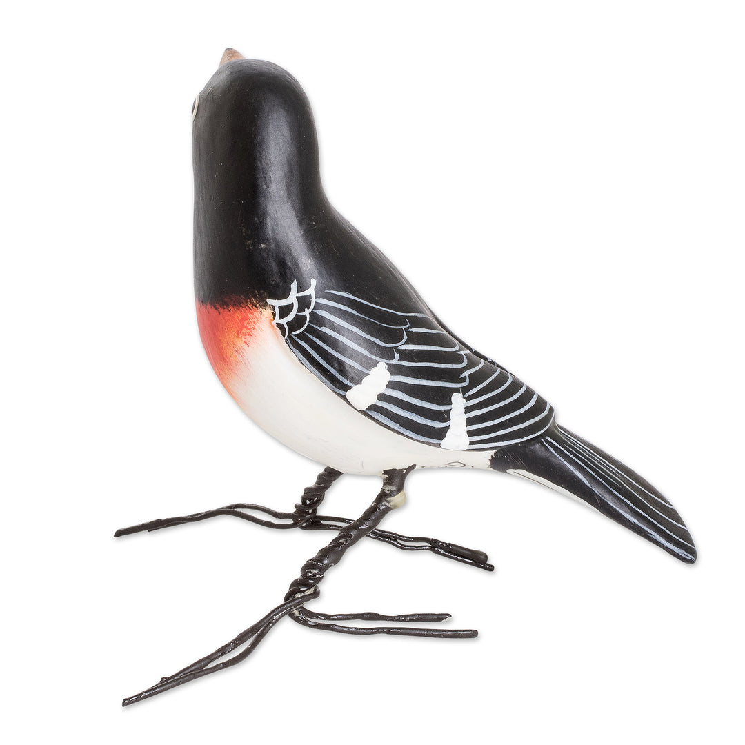 Hand-Painted Rose-Breasted Grosbeak Bird Ceramic Figurine - Rose-Breasted Grosbeak