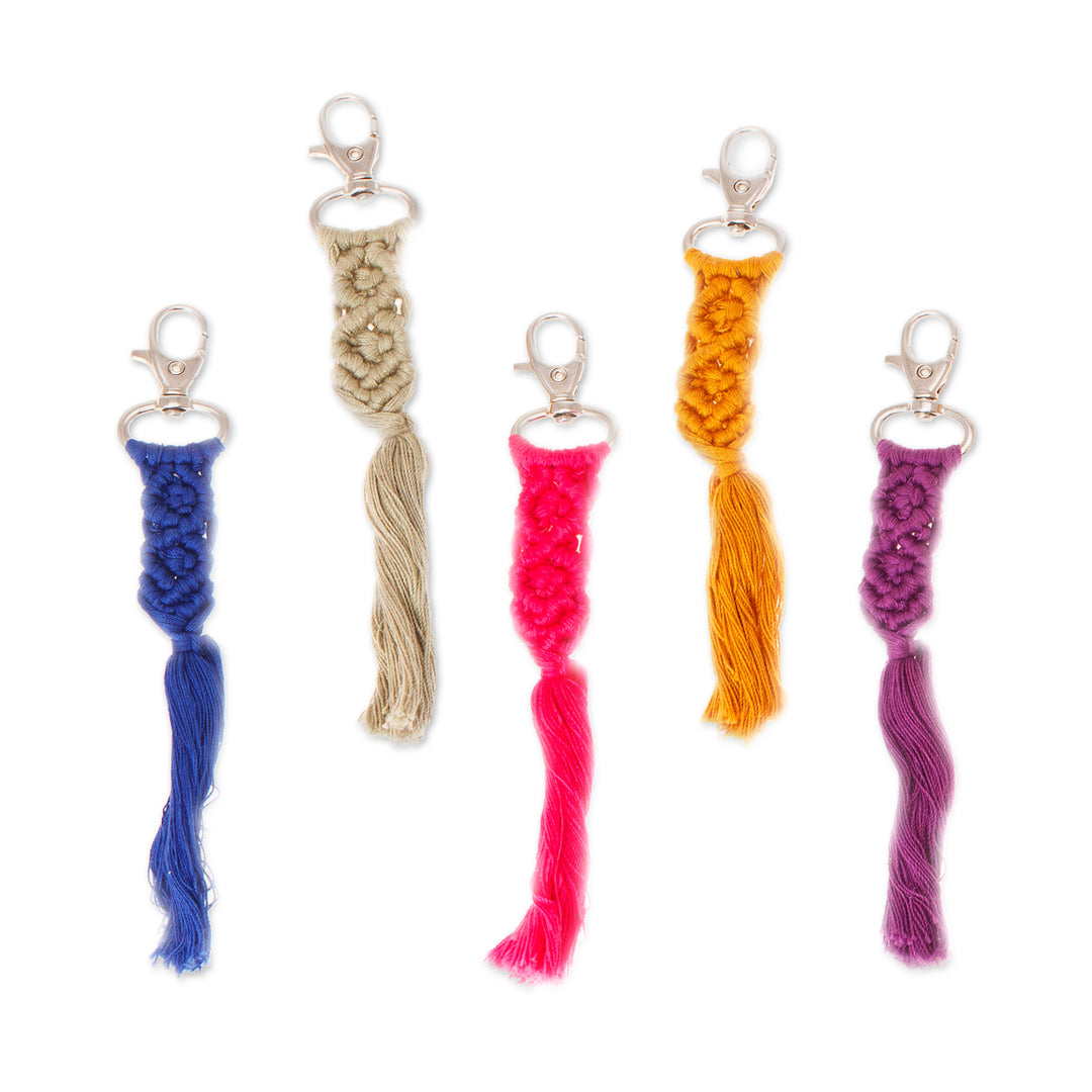 Set of 5 Handwoven Cotton Keychains with Steel Hooks - Braided Colors