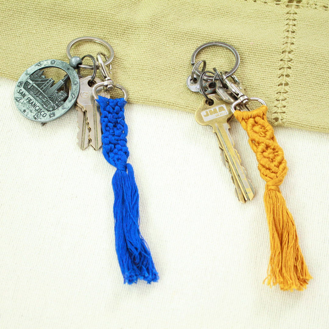Set of 5 Handwoven Cotton Keychains with Steel Hooks - Braided Colors