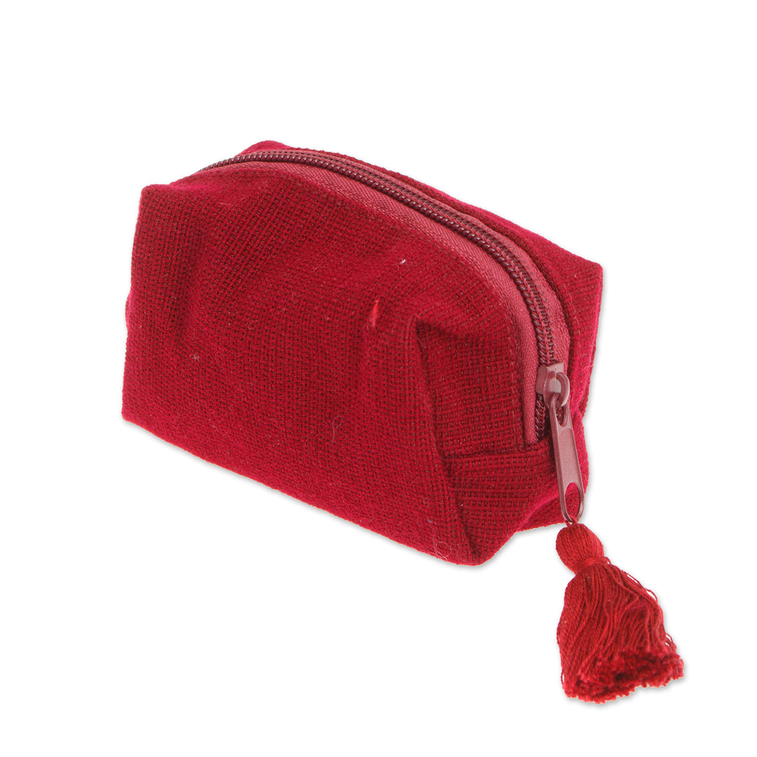 Embroidered Floral Burgundy and Marigold Cotton Coin Purse - Burgundy Spring