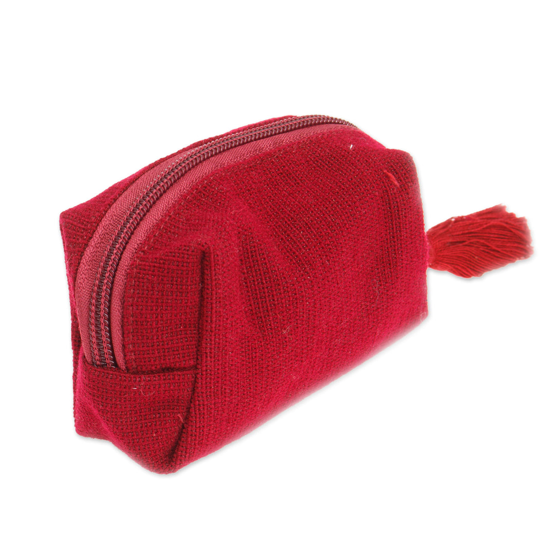 Embroidered Floral Burgundy and Marigold Cotton Coin Purse - Burgundy Spring