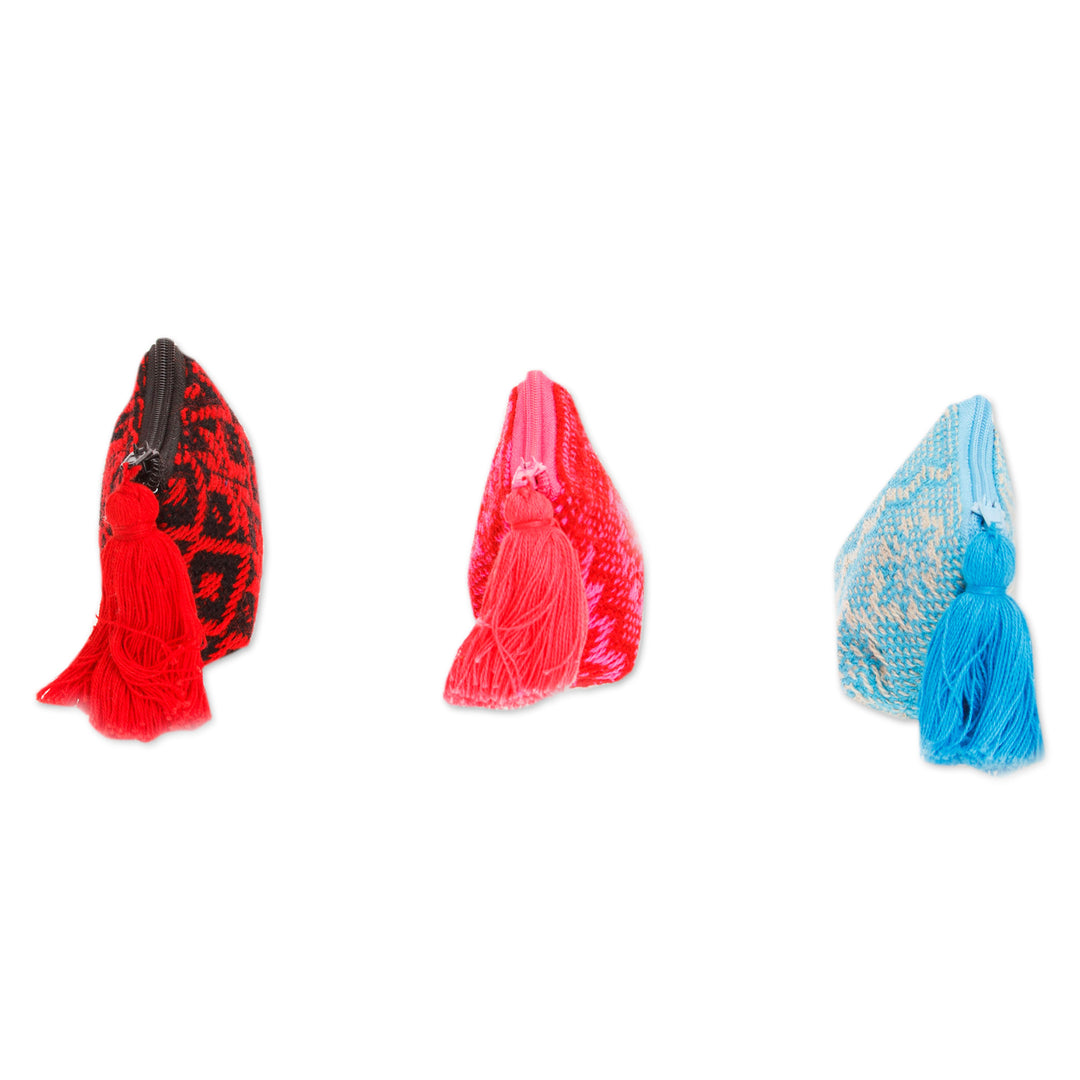 Set of 3 Handmade Geometric Cotton Coin Purses from Mexico - Mini-Geometry