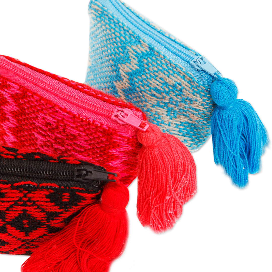 Set of 3 Handmade Geometric Cotton Coin Purses from Mexico - Mini-Geometry