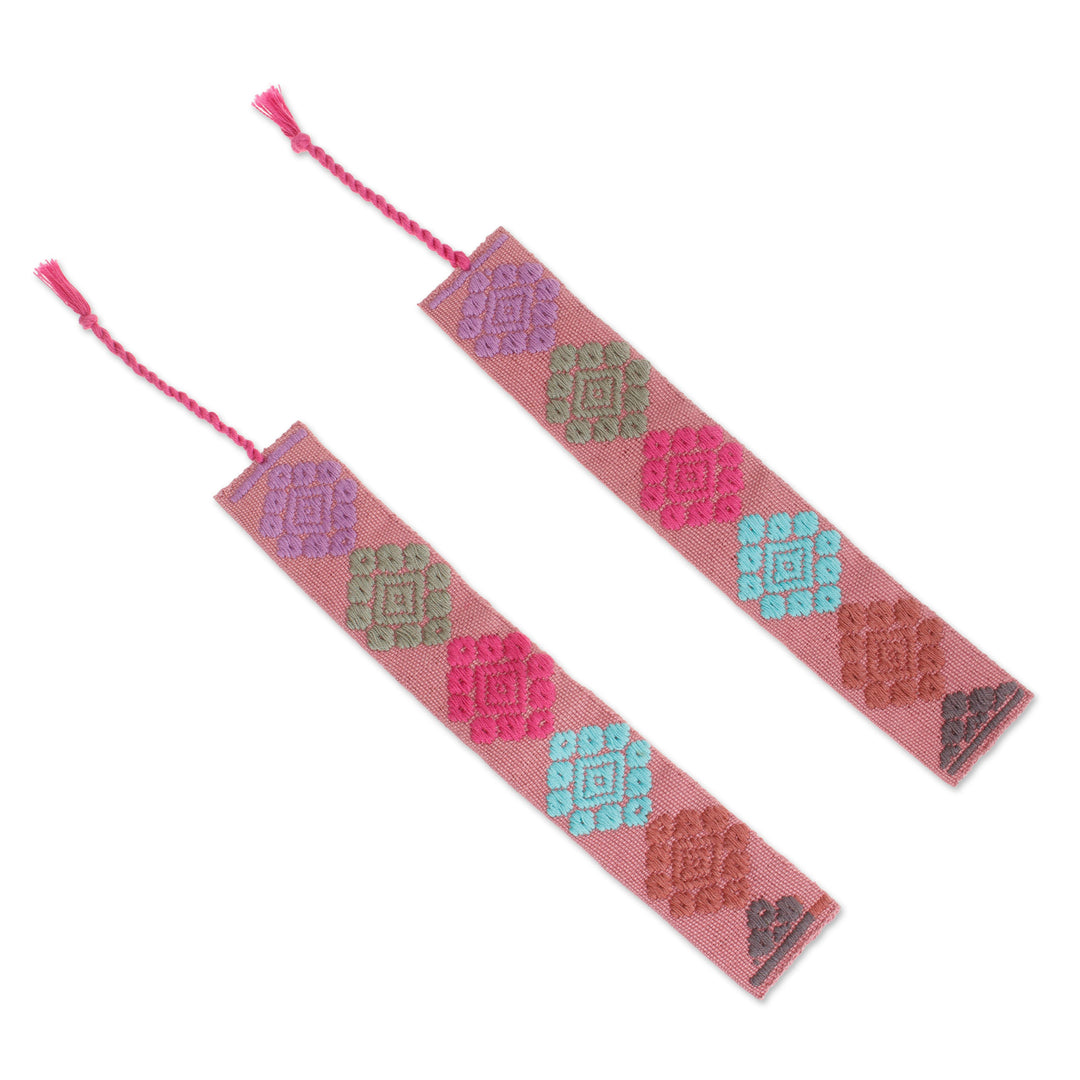 Pair of Handloomed Cotton Bookmarks in a Pink Base Hue - Pink Allies