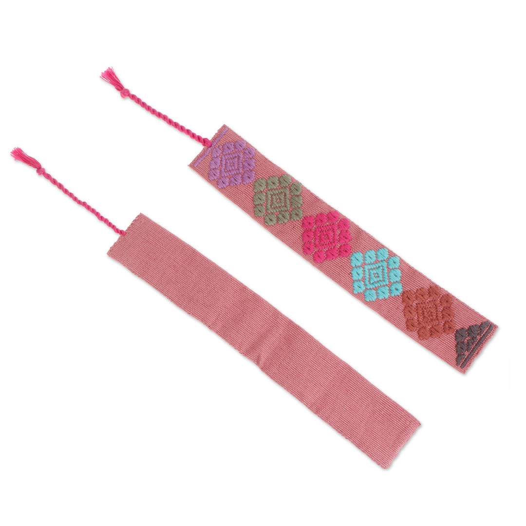 Pair of Handloomed Cotton Bookmarks in a Pink Base Hue - Pink Allies
