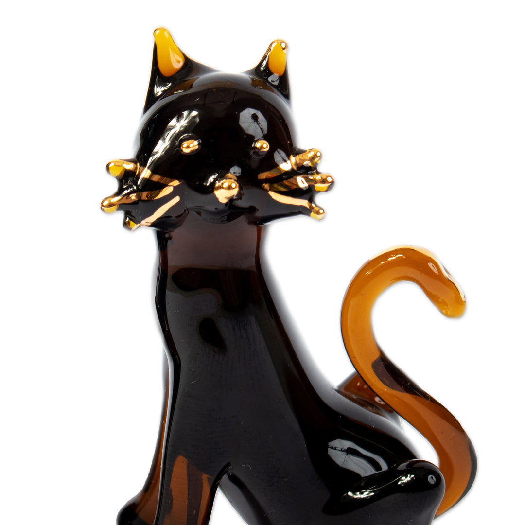Pair of Gilded Amber Blown Glass Cat Figurines from Peru - Magical Felines