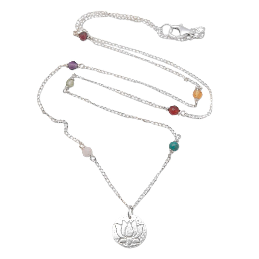 Chakra-Themed Multi-Gemstone Station Pendant Necklace - Chakra of Life