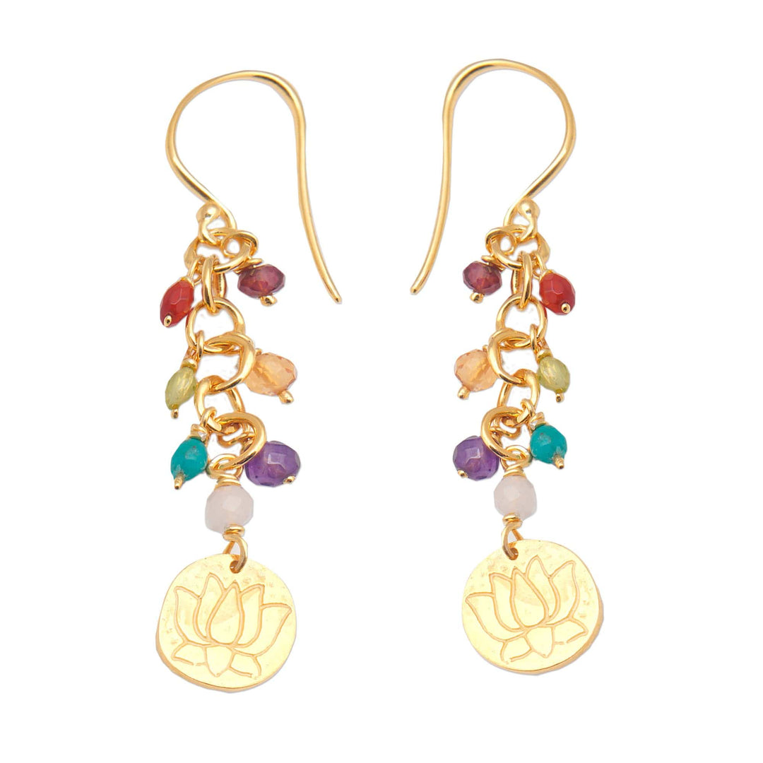 18k Gold-Plated Multi-Gemstone Beaded Dangle Earrings - Chakra of Paradise
