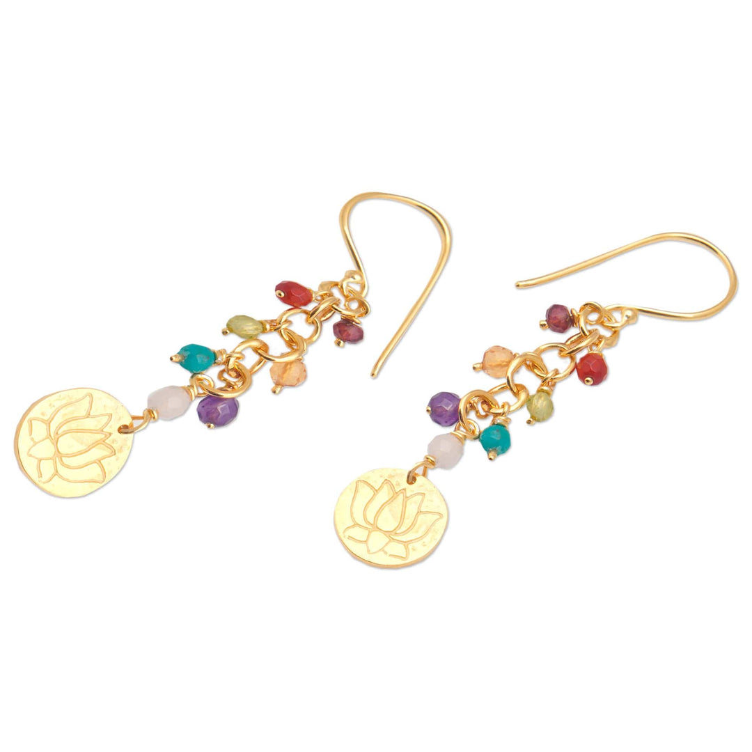 18k Gold-Plated Multi-Gemstone Beaded Dangle Earrings - Chakra of Paradise
