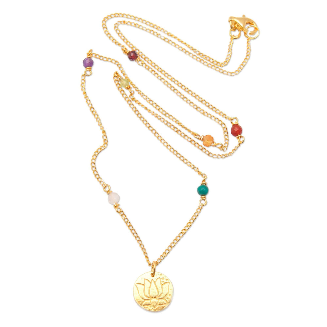 18k Gold-Plated Multi-Gemstone Station Pendant Necklace - Chakra of Paradise