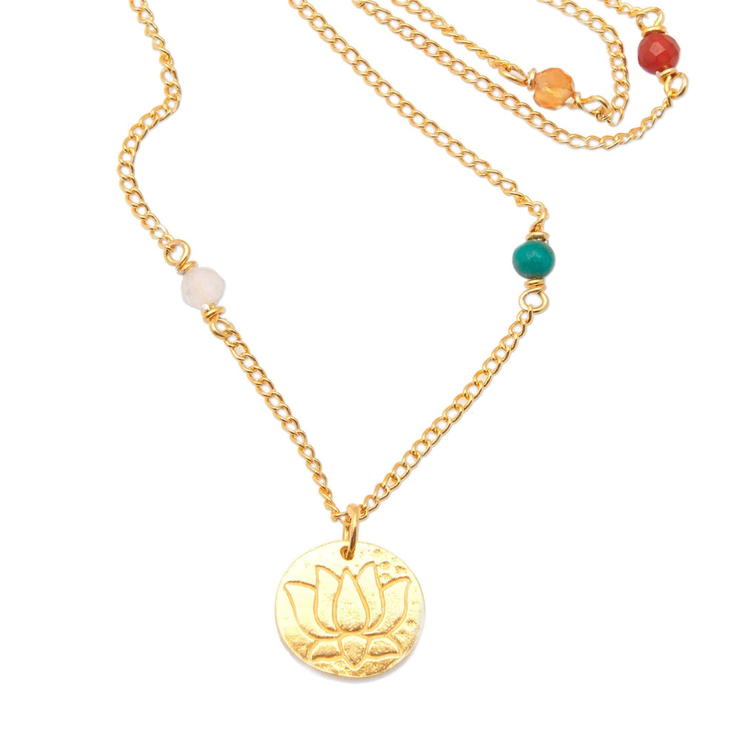 18k Gold-Plated Multi-Gemstone Station Pendant Necklace - Chakra of Paradise