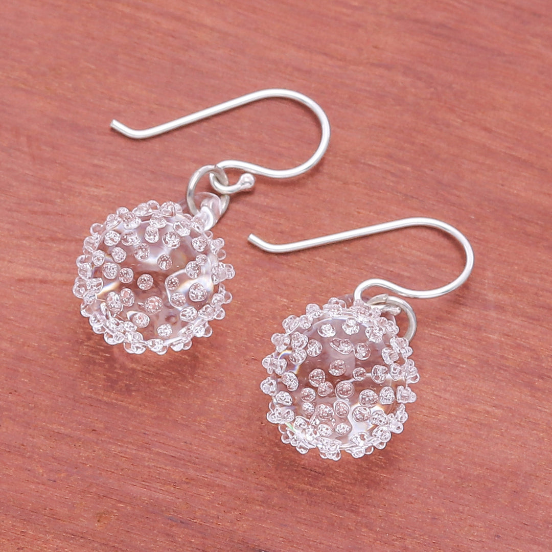 Handblown Glass Thorn Ball Themed Dangle Earrings - Thorn Ball
