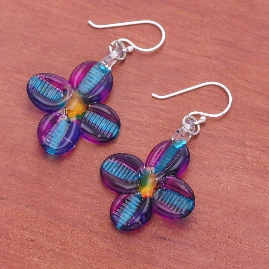 Handblown Glass Floral Dangle Earrings with Silver Hooks - Delicate Blossoms