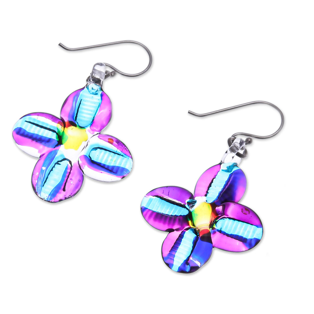 Handblown Glass Floral Dangle Earrings with Silver Hooks - Delicate Blossoms