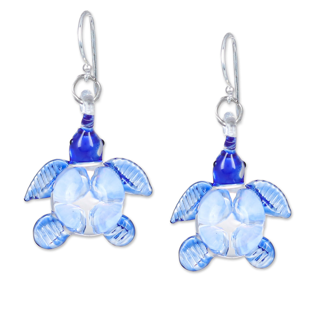 Handblown Glass Turtle Dangle Earrings from Thailand - Turtle Glam