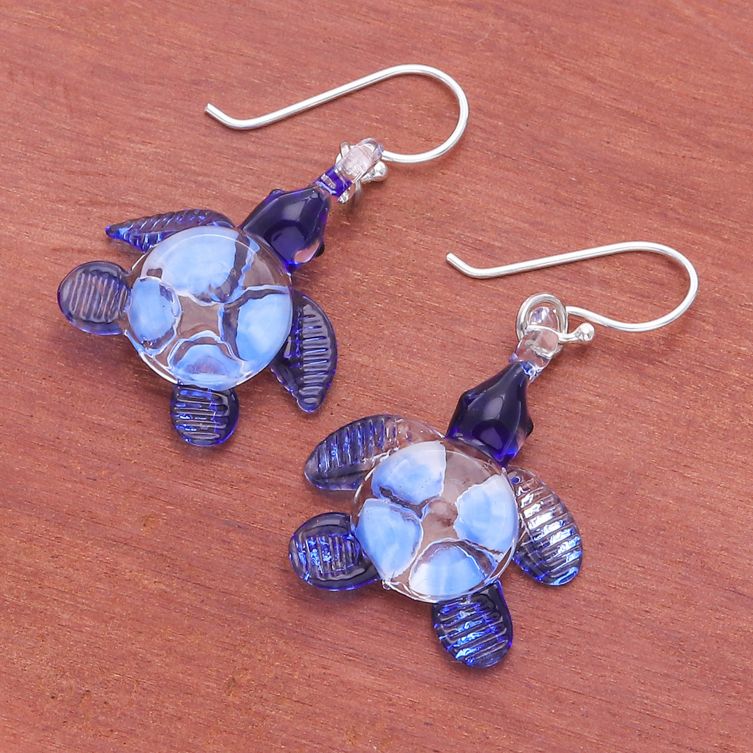 Handblown Glass Turtle Dangle Earrings from Thailand - Turtle Glam