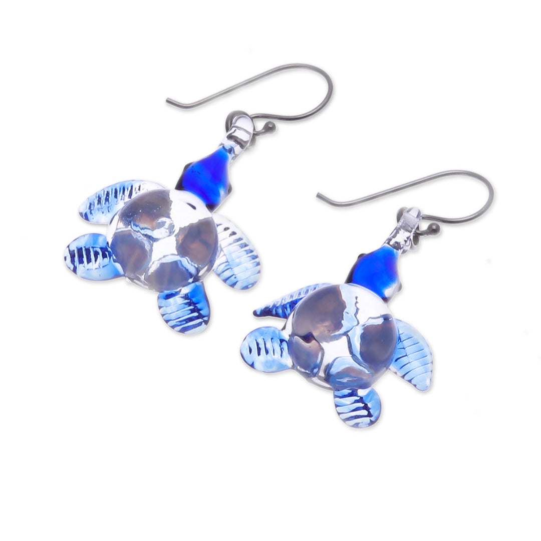 Handblown Glass Turtle Dangle Earrings from Thailand - Turtle Glam