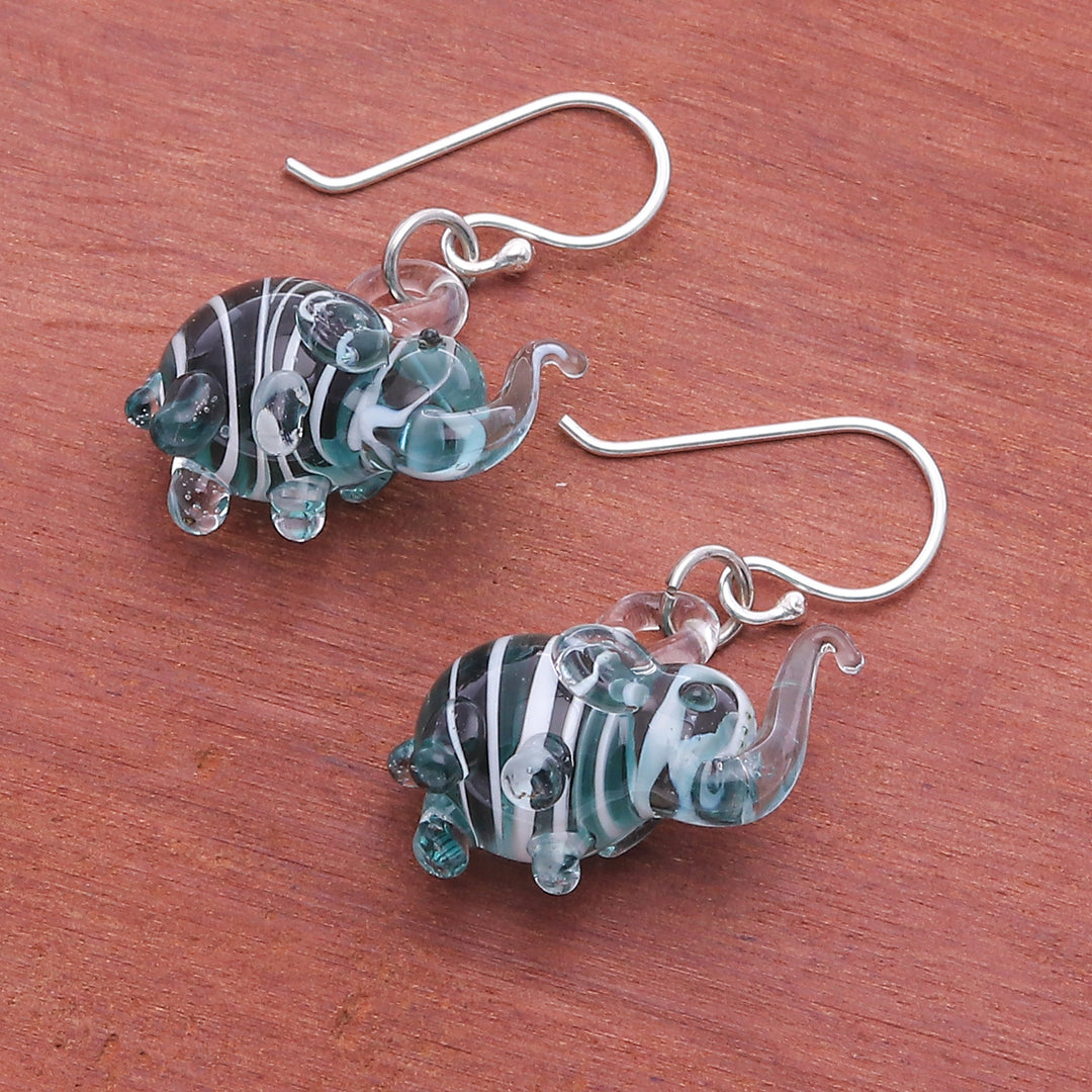 Handblown Glass Elephant Dangle Earrings from Thailand - Elephant Glam