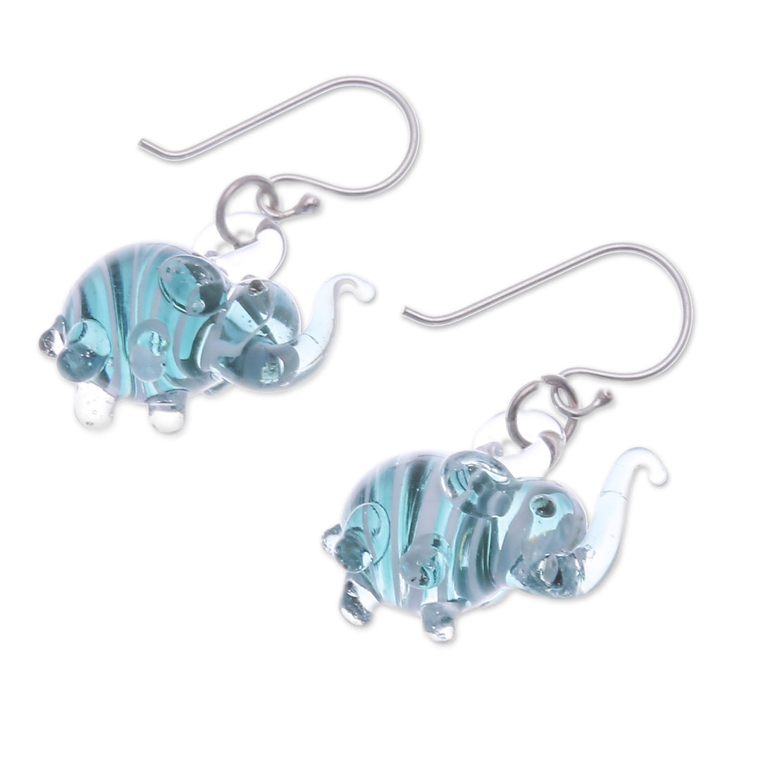 Handblown Glass Elephant Dangle Earrings from Thailand - Elephant Glam