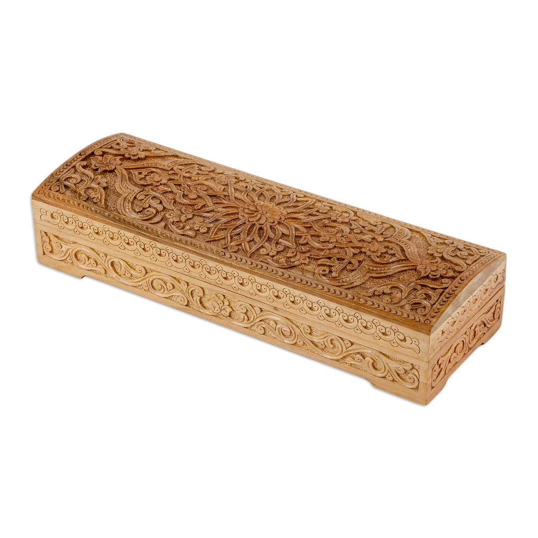 Hand-Carved Traditional Walnut Wood Jewelry Box - Eden Treasure