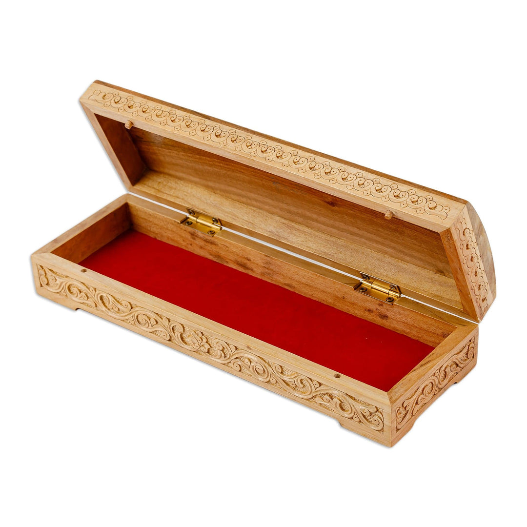 Hand-Carved Traditional Walnut Wood Jewelry Box - Eden Treasure