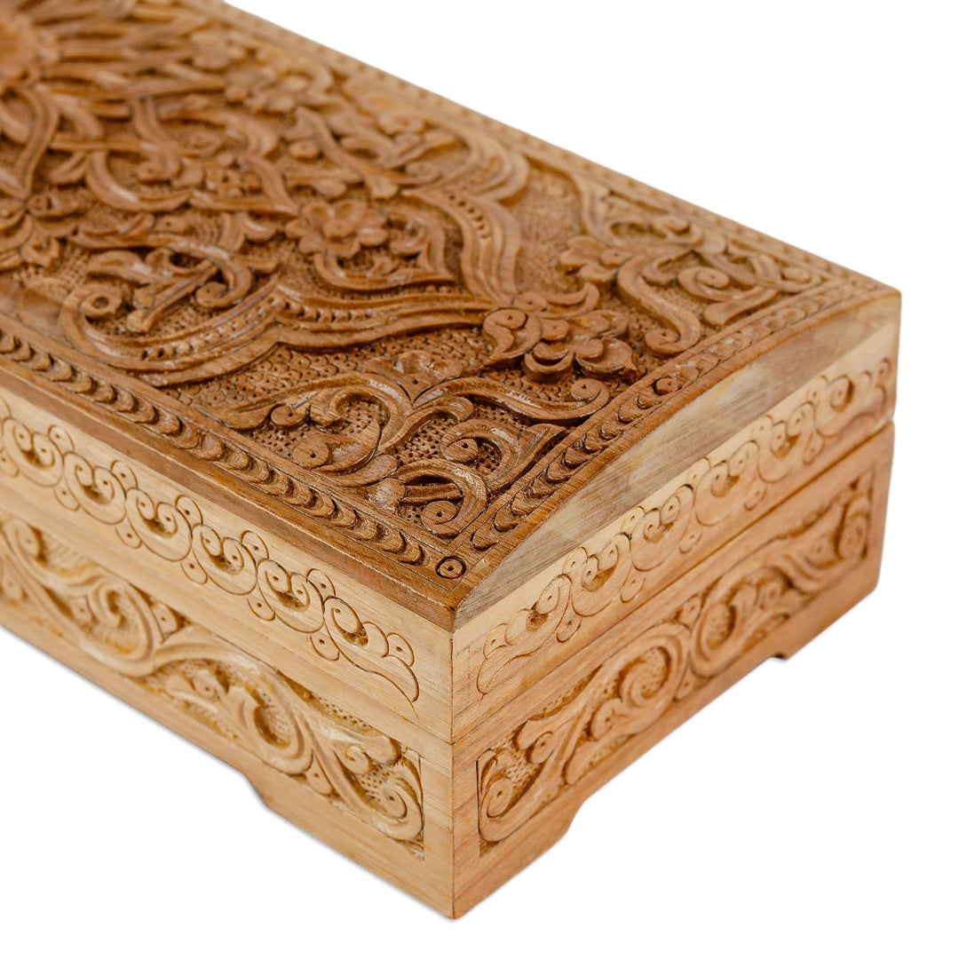 Hand-Carved Traditional Walnut Wood Jewelry Box - Eden Treasure