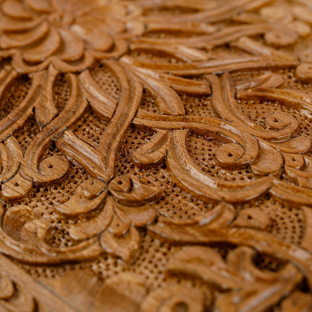 Hand-Carved Traditional Walnut Wood Jewelry Box - Eden Treasure