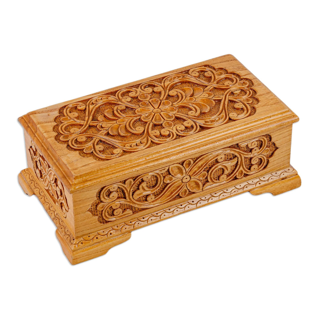 Hand-Carved Classic Walnut Wood Jewelry Box - Secret Arcadia