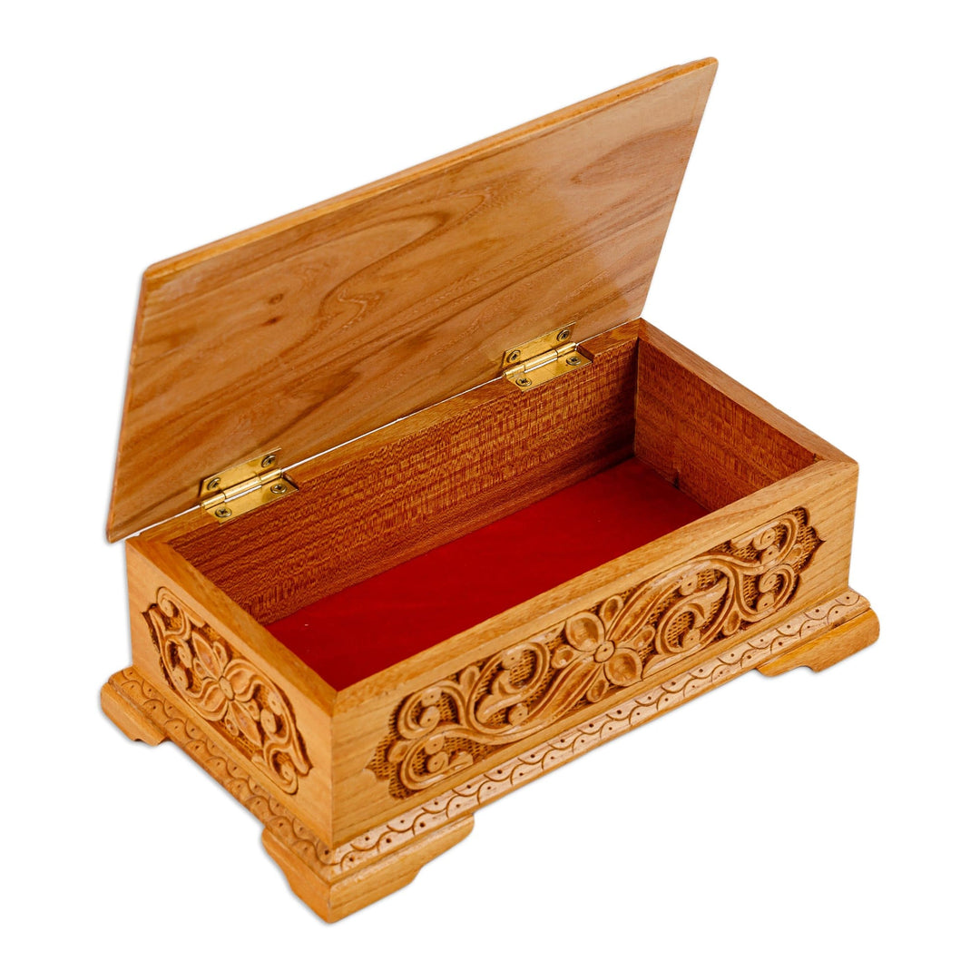 Hand-Carved Classic Walnut Wood Jewelry Box - Secret Arcadia