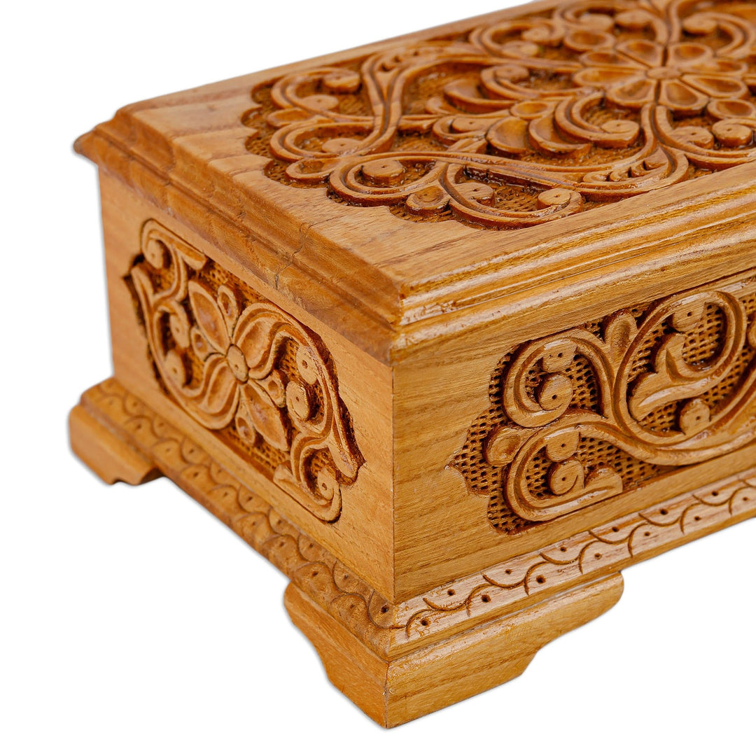 Hand-Carved Classic Walnut Wood Jewelry Box - Secret Arcadia